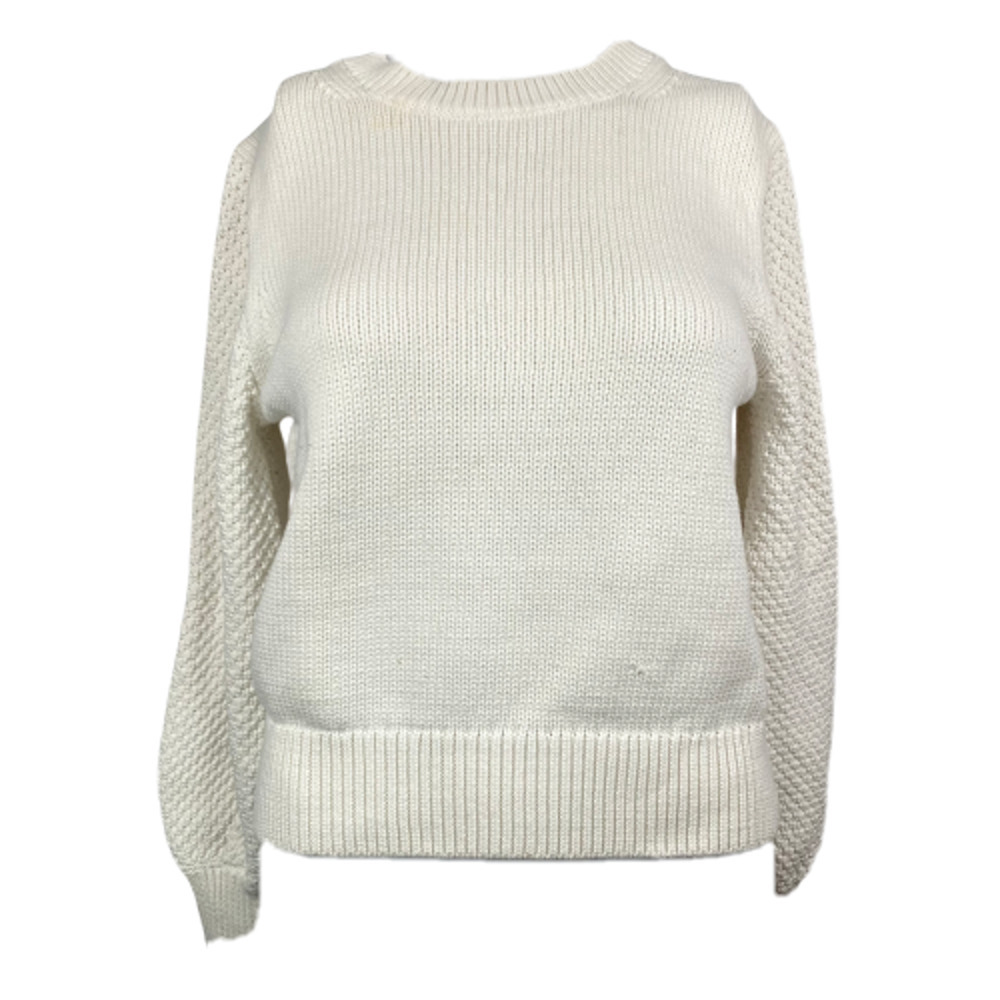 Banana Republic Sweater Womens Sz XS‎ White Cotton Chunky Knit Puff Sleeve